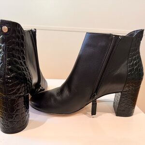 Cole Haan Gemma Black Ankle Booties with Croc-Embossed Heel 6B